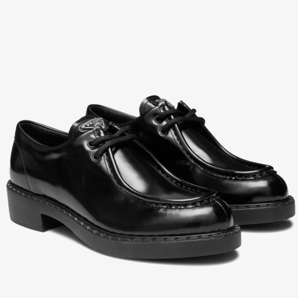 New Prada Chocolate Brushed Leather Lace-Up Loafers Size 39 - Picture 9 of 11